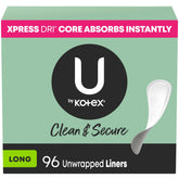 U by Kotex Clean & Secure pantiliner long length packaging for daily protection.