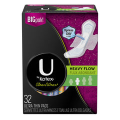 U by Kotex CleanWear Ultra Thin Pads with Wings show heavy-flow coverage and quick absorption