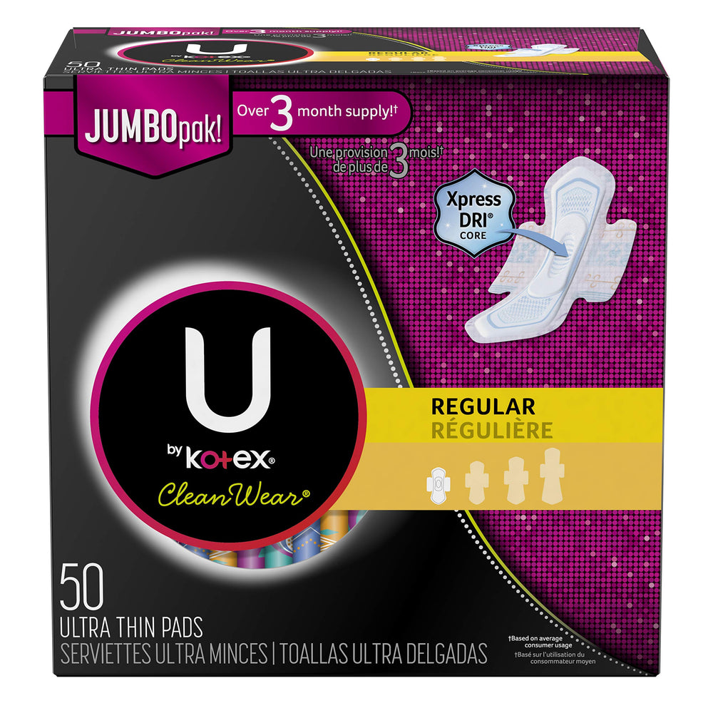 U by Kotex CleanWear Ultra Thin Pads with Wings offer secure protection and daily comfort.