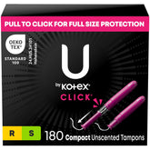 U by Kotex Click compact tampon regular packaging, portable protection for on-the-go