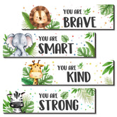 UBLURO jungle animals wall art 4-piece set with uplifting quotes for nursery decor.