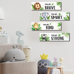 UBLURO wooden jungle signs with two-hook hanging for easy display in a kid space.