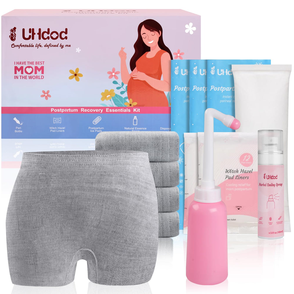 UHdod postpartum essentials kit with canvas bag for organized recovery at home or hospital