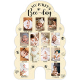 UIBOVA My First Year Photo Board front view in a nursery, showcasing milestones.