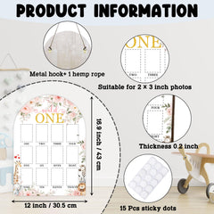 UIBOVA Wild One Year Photo Board with hanging hooks, easy nursery wall display