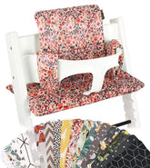 UKJE pink flowers cushion on Stokke Tripp Trapp adds cozy seating for mealtime.