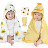 UKMOT hooded baby towel in duck, front view, keeps baby warm after bath.