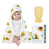 UKMOT hooded baby towel with sunflower design absorbs warmth quickly.