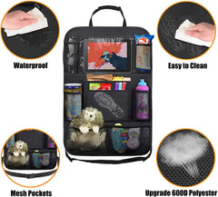 ULEEKA backseat organizer front pockets for quick tidying of toys and accessories.
