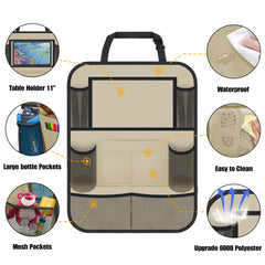 ULEEKA backseat organizer front pockets neatly hold drinks, books, and toys for easy reach.