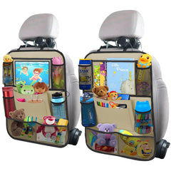 ULEEKA car backseat organizer with 11-inch table holder keeps kids' materials tidy on long drives.