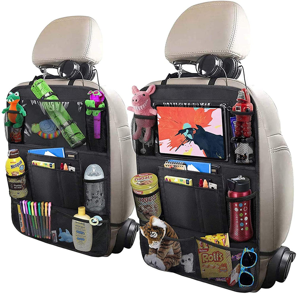 ULEEKA car backseat organizer with table holder keeps tablets and drinks within easy reach.