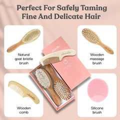 Close-up of Ullabelle goat hair bristles for gentle brushing.