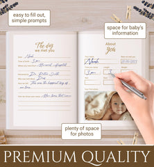 UM Novelties Baby's First Year Book layout section features milestone pages and photos