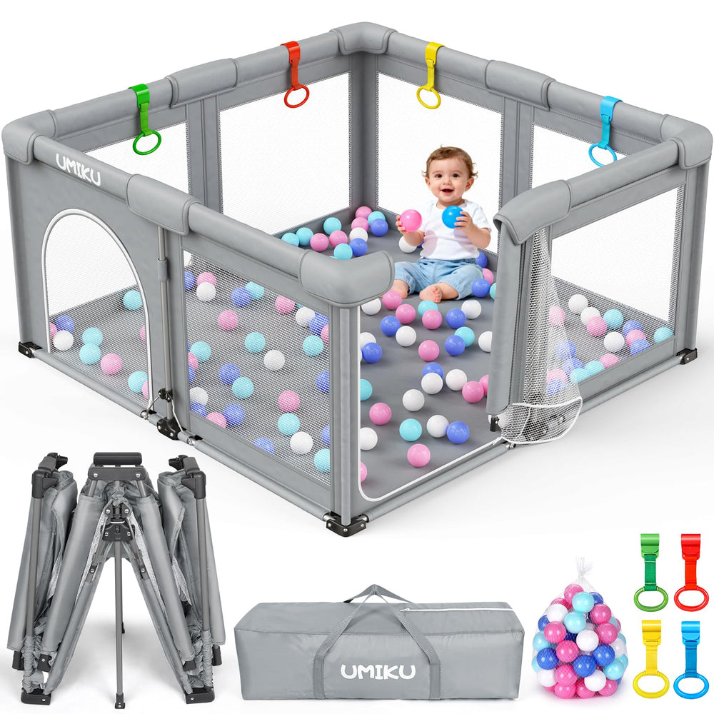 UMIKU baby playpen folded setup for easy storage and travel
