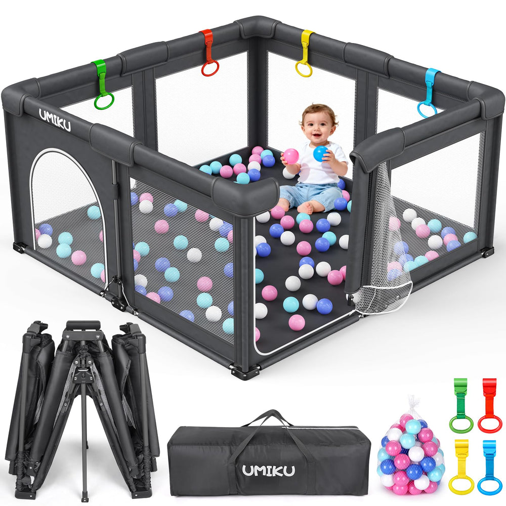 UMIKU baby playpen foldable with open doors for safe, easy access.