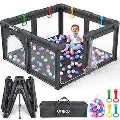 UMIKU baby playpen foldable with open doors for safe, easy access.