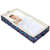 Umoving toddler travel bed folded compactly for easy packing.