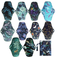 Unbranded 10-inch reusable cloth pad laid flat for full coverage and comfort.