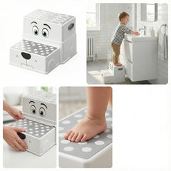 Uncle Wu 2-Step Stool with rubber feet prevents slipping on tile floors.