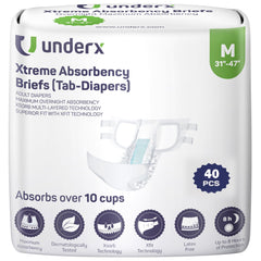 UnderX Xtreme Absorbency Briefs pack front view for all-night protection.