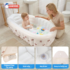 UNEEDE bathtub with anti-slip bottom keeps baby secure during bath time.