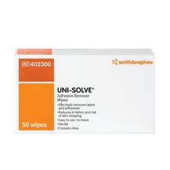 Uni Solve adhesive remover wipe 50-pack front view for gentle residue removal