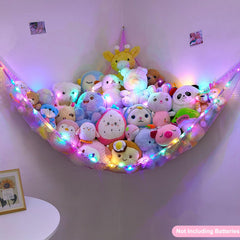 Unicorn Castle mesh hammock keeps plush toys organized in a durable, breathable net.