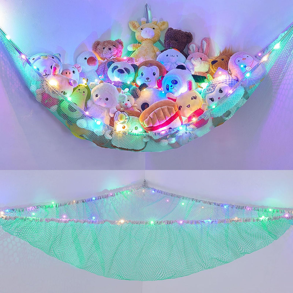Unicorn Castle stuffed animals hammock in green keeps plush toys organized and within reach.