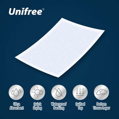 UNIFREE underpads with waterproof multi-layer design protecting surfaces.