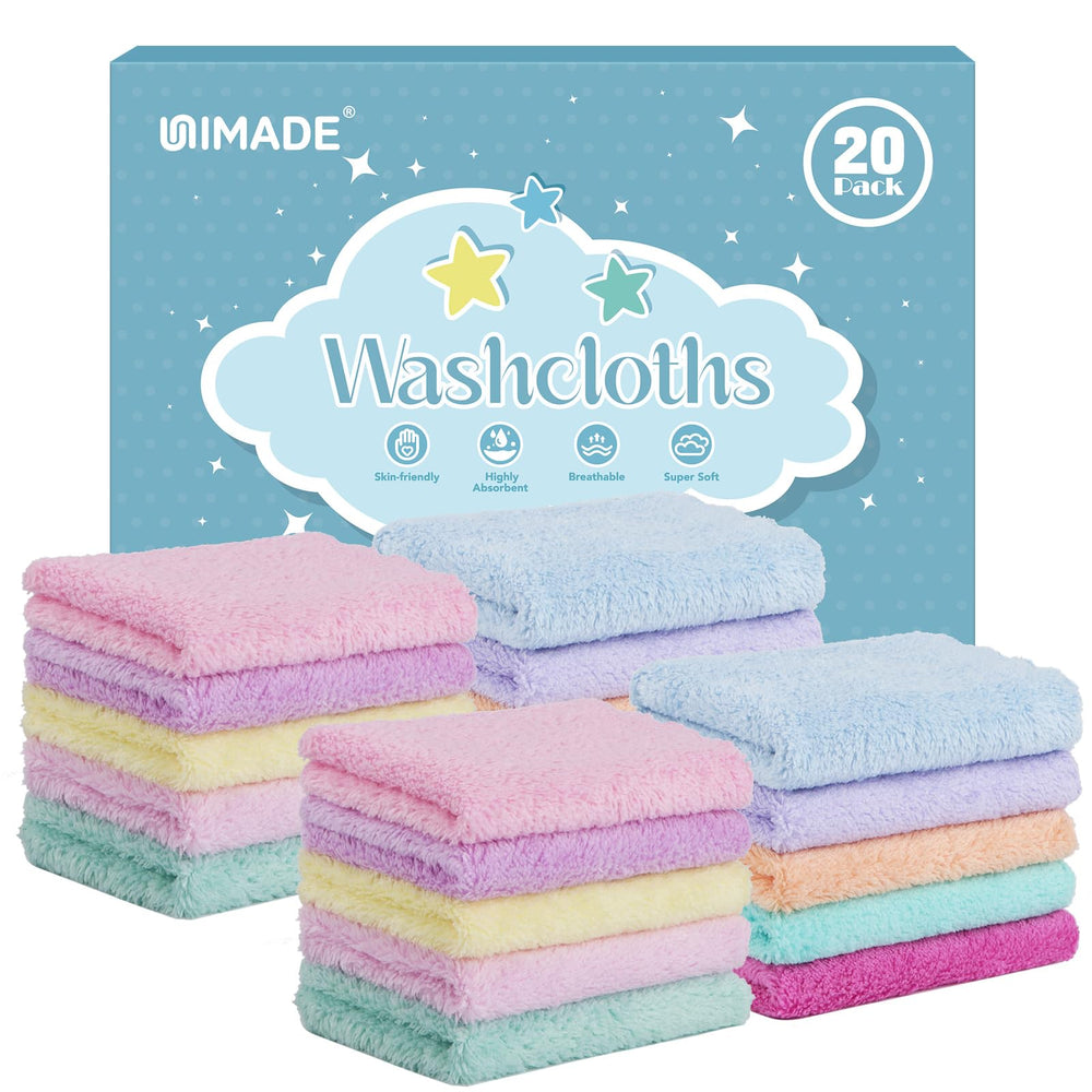 UNIMADE baby washcloths with soft coral fleece pack for gentle cleansing