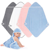 UNIMADE hooded towel front view shows soft Coral fleece and multicolor set.