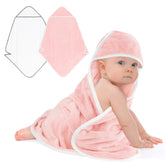UNIMADE newborn pink hooded towel, 30x30, ultra-soft and absorbent for gentle drying.