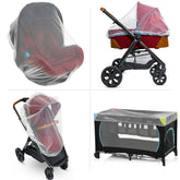 Universal Backpackers baby mosquito net on a stroller provides snug protection from insects