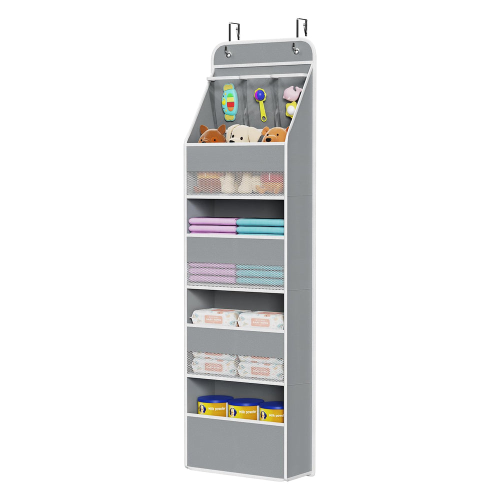 Univivi 5-shelf door organizer ready to hang on a standard door for nursery storage