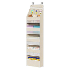 Univivi 6-shelf over-door organizer in beige keeps nursery essentials neatly organized.