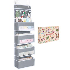 Univivi door hanging organizer grey front view with four large pockets for cosmetics and baby items.