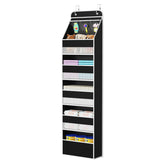 Univivi over-door organizer side view with six black shelves and sturdy hooks