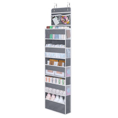 Univivi over door organizer with cosmetics pockets keeps vanity items tidy and accessible.