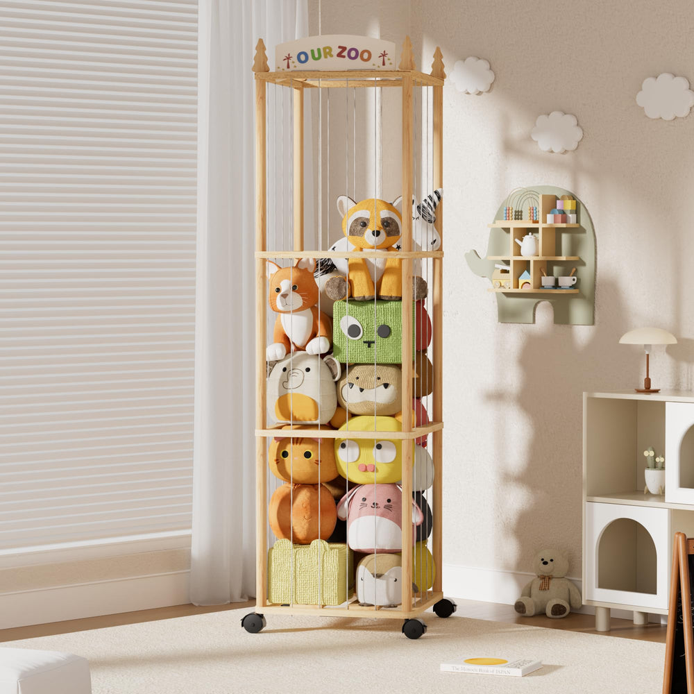 unlumm stuffed animal storage with rolling wheels keeps plush toys organized and mobile