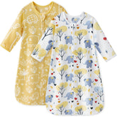 Unnivoll baby sleep sack in yellow elephant print, cozy warmth for peaceful nights.