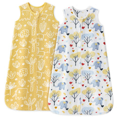Unnivoll fleece baby sleep sack front view shows cozy warmth with elephant print