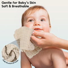 Reinforced edges on Unnivoll muslin washcloth for durability after washing.