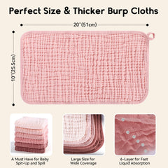 Unnivoll burp cloths laid flat, 20x10 inches for maximum coverage.