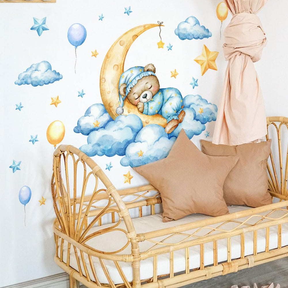 Unonede Bear on Moon wall sticker adds calming nursery decor for peaceful bedtime