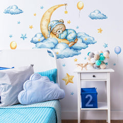 Unonede Bear on Moon wall sticker set suits nurseries, playrooms, and bedrooms