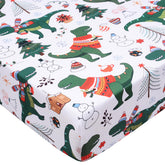 UOMNY Christmas dinosaur crib sheet wrap fits snugly on standard crib mattresses.