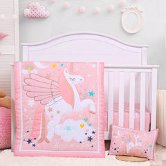 UOMNY crib bedding set pink stars, soft and breathable for restful naps.