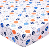 UOMNY crib sheet with footballs print, soft fabric for calm bedtime routines
