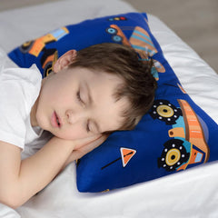 UOMNY engineering-vehicle toddler pillowcase in blue and white for 12x16 and 14x19 sizes